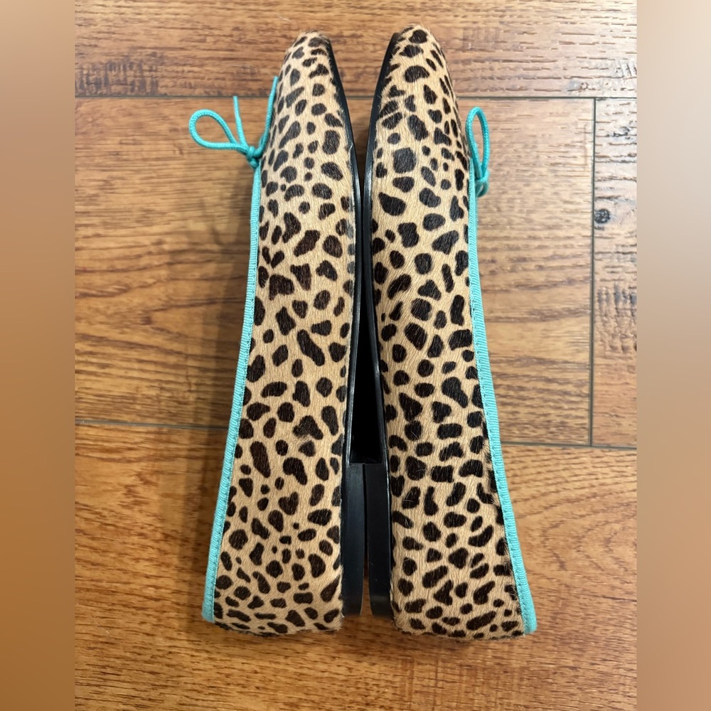 Leopard Print Ballet Flats with Teal Trim - Picture 4 of 10